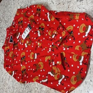 Denim & Flower Kids Red Reindeer Button Down  Shirt..New..13-14